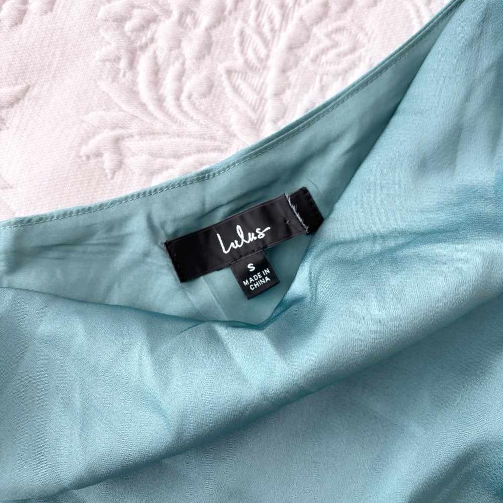 NWT Lulus Love Me Tonight Sage Green Satin One-Shoulder Mini Dress Small - Picture 4 of 10